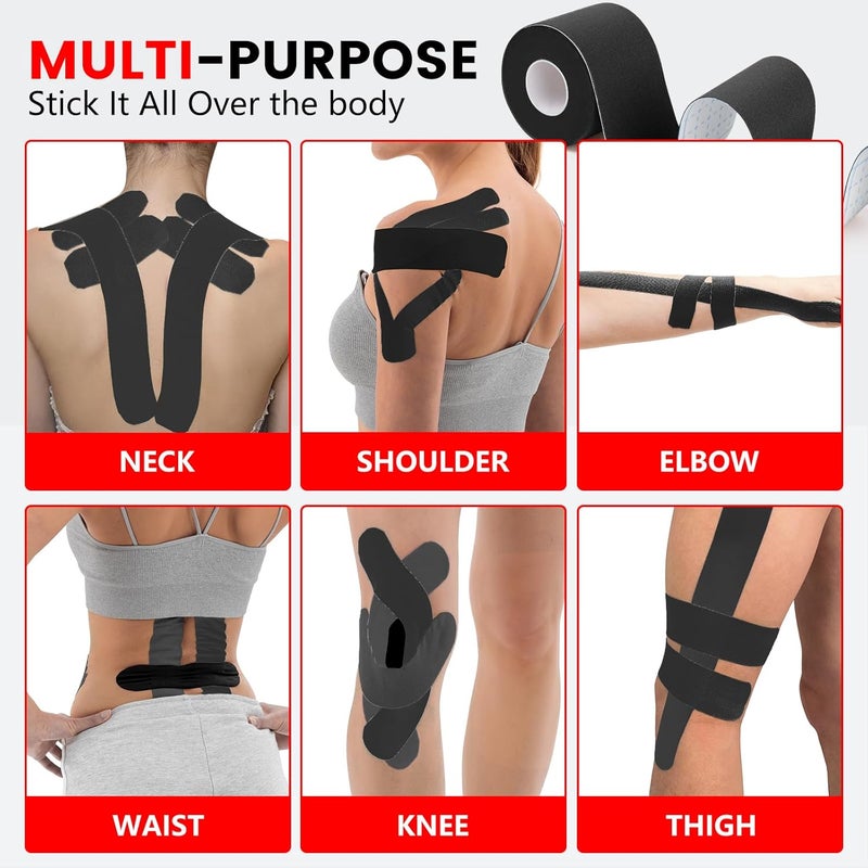 NUITPY 16 Rolls Kinesiology Tape, 2 inch x 16.4 Feet Waterproof Athletic Tape, Uncut Kinetic Tape, Elastic Muscle Tape, Sports Tape, Knee Tape for Exercise and Daily Use - Black - Image 4
